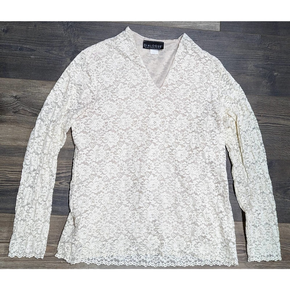Dialogue Off White Women's Long Sleeve Lace Blouse Women's size Large